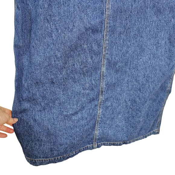 VTG 90s Express Bleus Denim Long Overall Dress M Modest Back Slit Patchwork - Picture 3 of 12